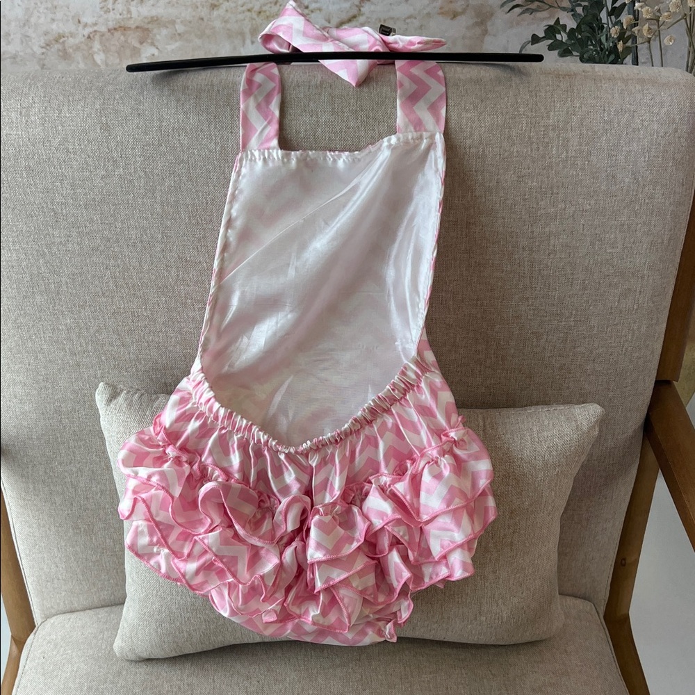 Amazon Pink Chevron Ruffled Romper - Picture 2 of 2